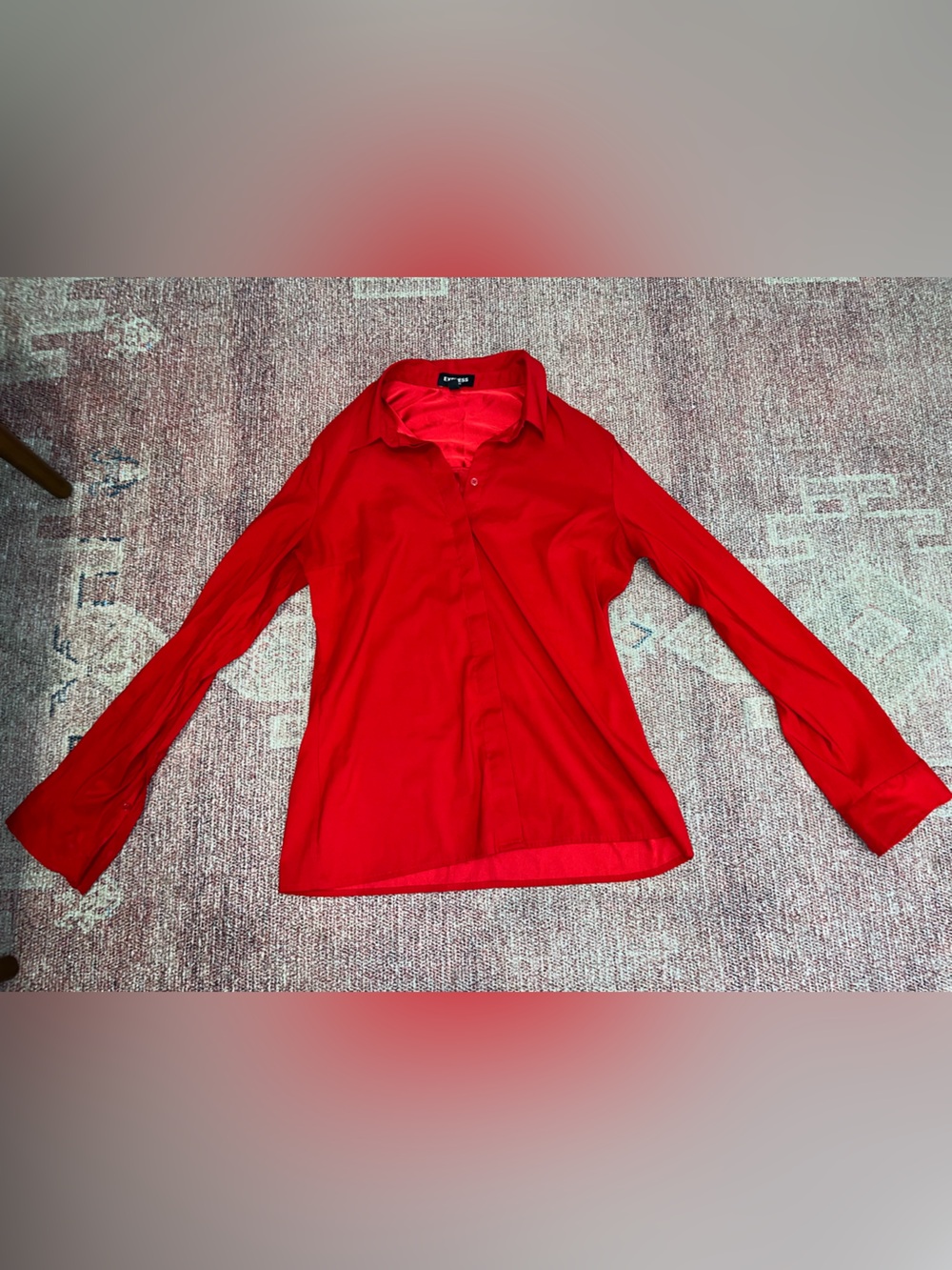 Express portofino red satin button down blouse size medium